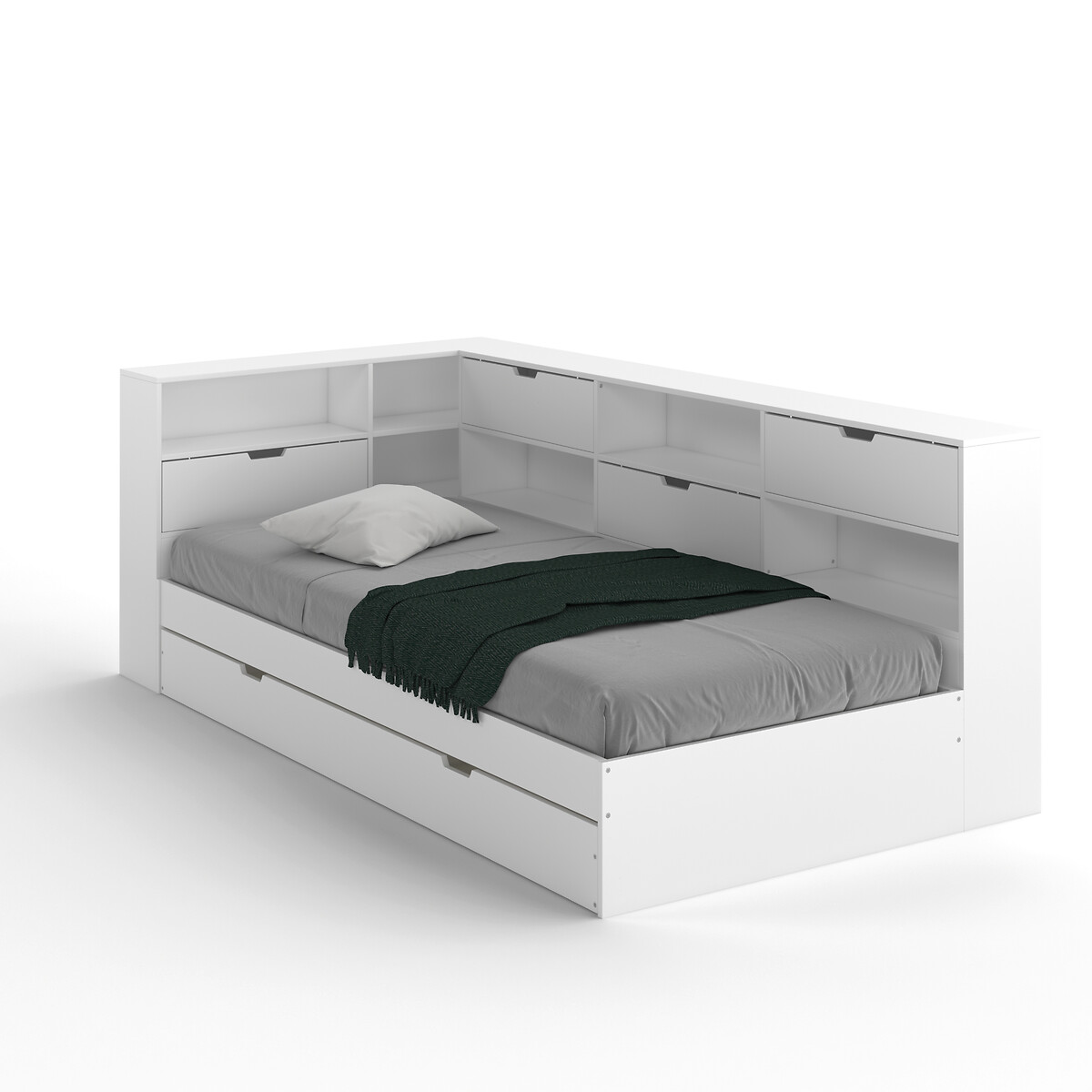 Кровать с ящиком отделениями для вещей и кроватным основанием Yann 90 x 190 см белый