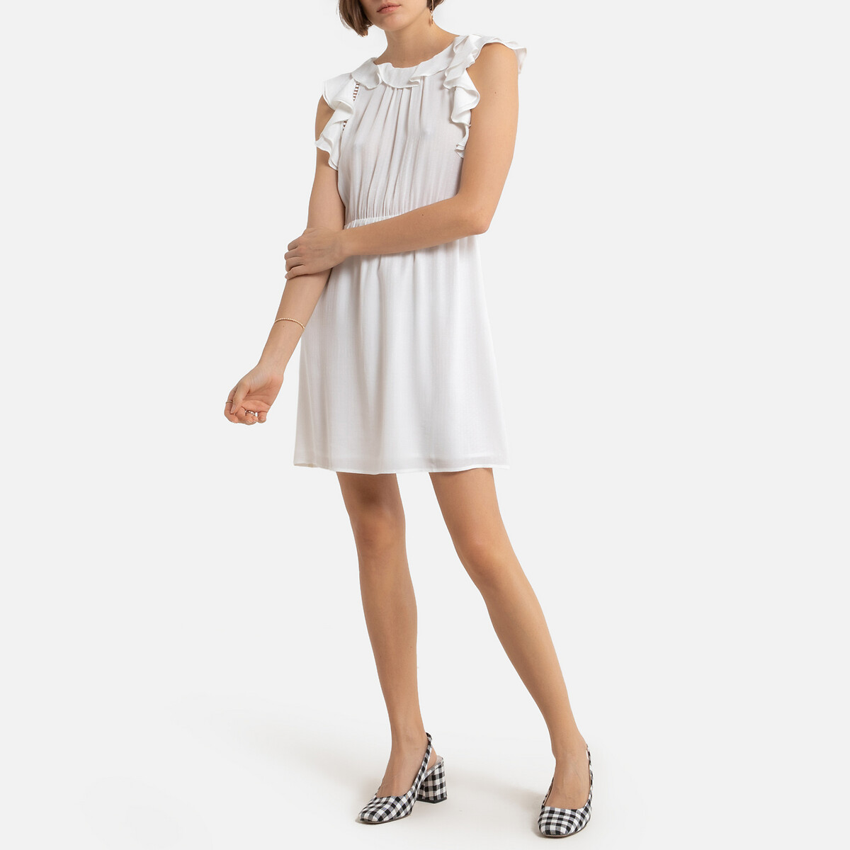 Платье LaRedoute Короткое без рукавов круглый вырез 2(M) белый, размер 2(M) Короткое без рукавов круглый вырез 2(M) белый - фото 2