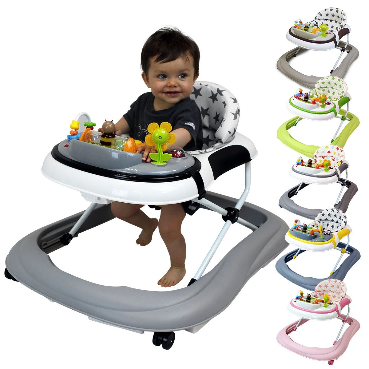 Trotteur bébé évolutif musical, pliable et réglable en hauteur - Noir