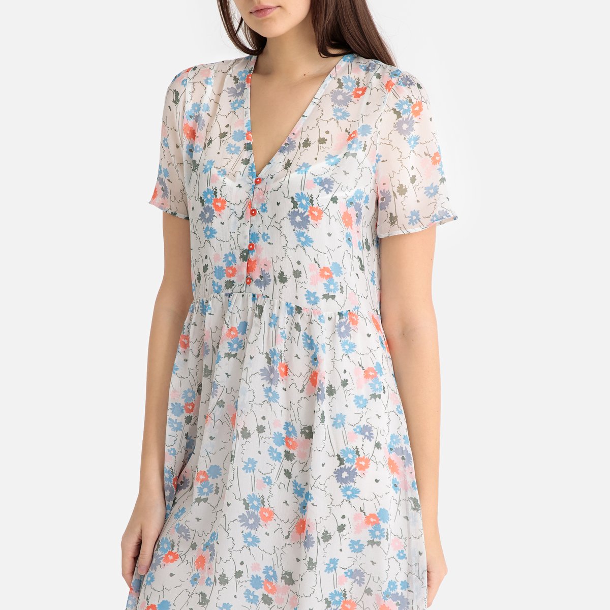 Платье La Redoute С цветочным рисунком и короткими рукавами XS каштановый, размер XS - фото 2