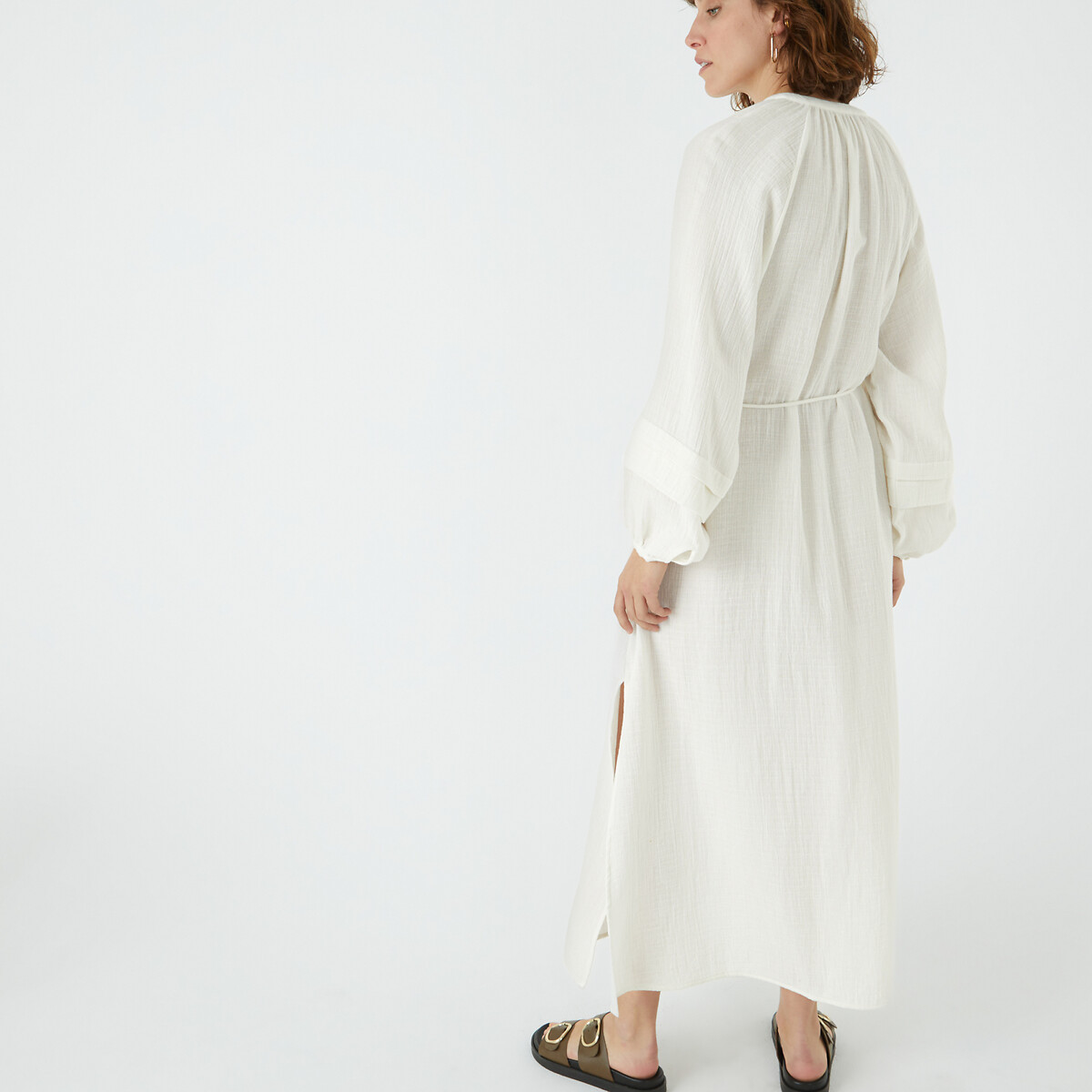 Платье-макси длинное расклешенное длинные рукава с напуском  54 белый LaRedoute, размер 54 - фото 4