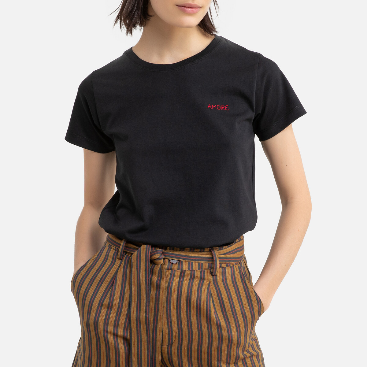 

Футболка LaRedoute, Черный, Из биохлопка с круглым вырезом AMORE M черный