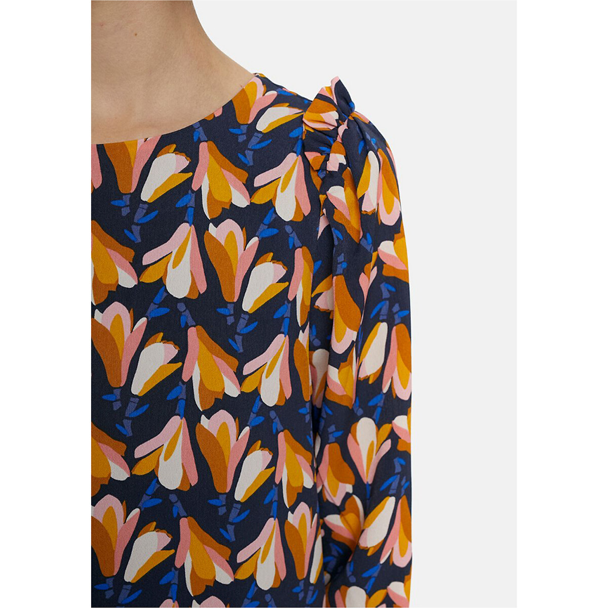 Платье La Redoute Короткое с рисунком и длинными рукавами XL синий, размер XL - фото 5