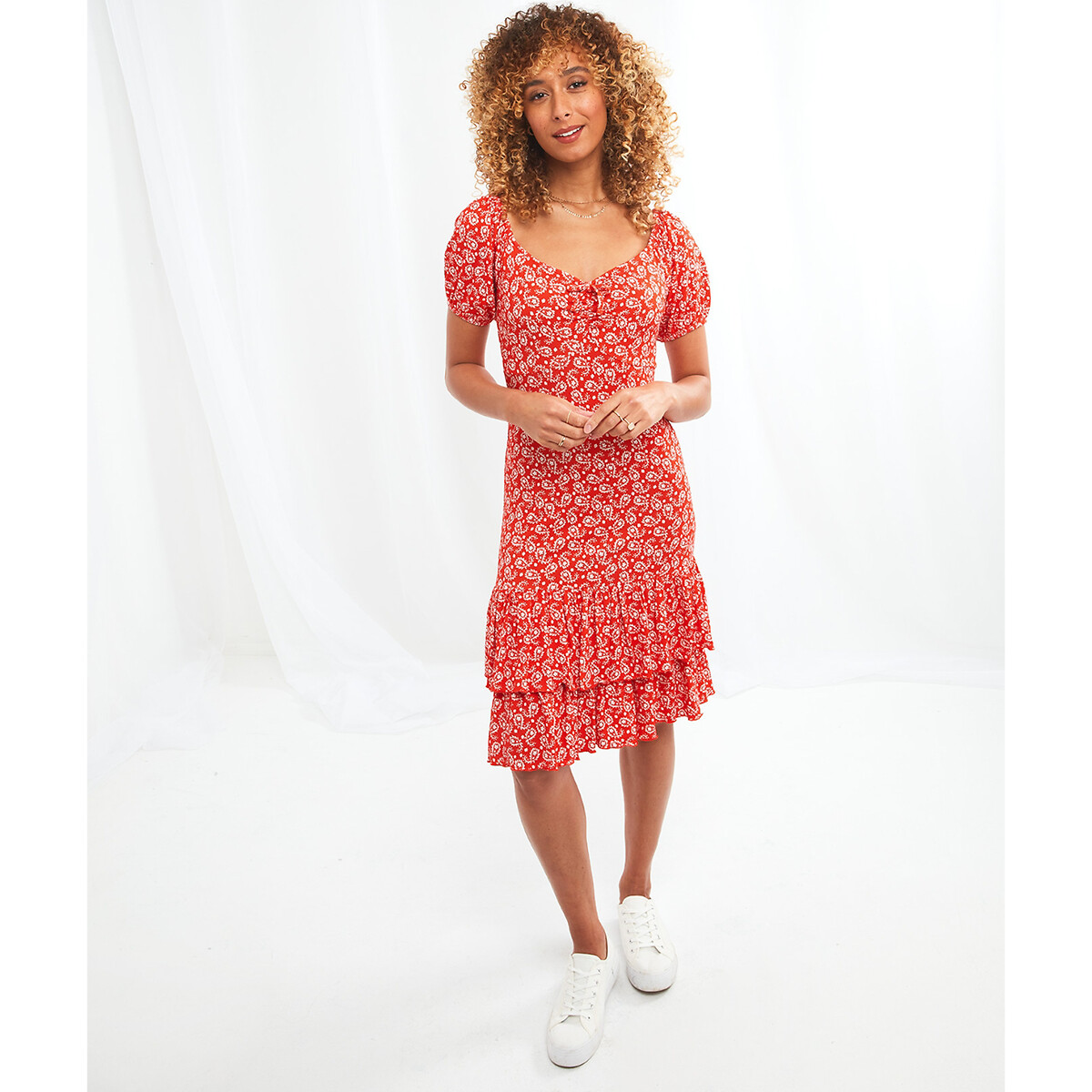 Платье JOE BROWNS Короткое с принтом юбка с воланом 46 красный, размер 46 - фото 1