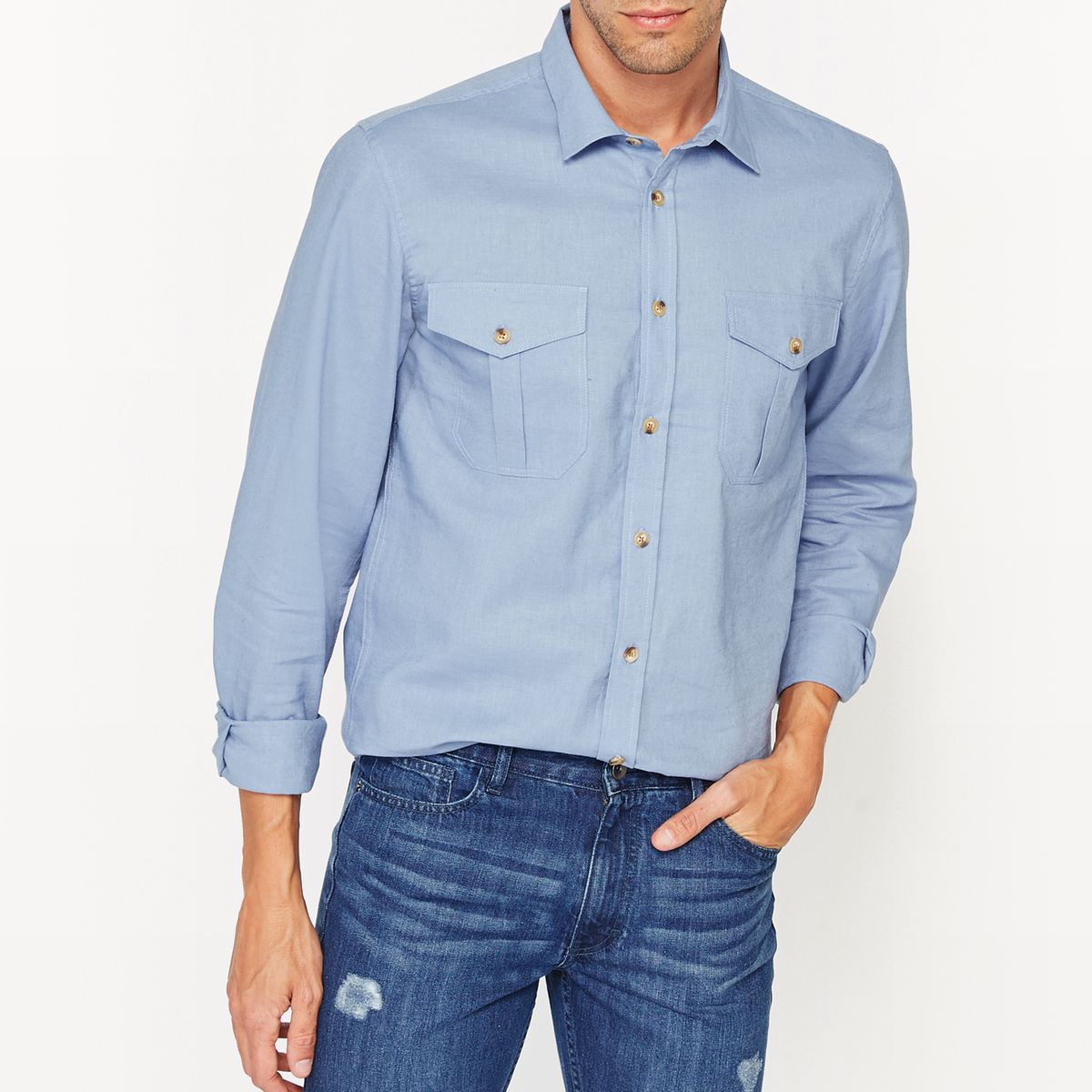 Chemise coupe droite mélange lin