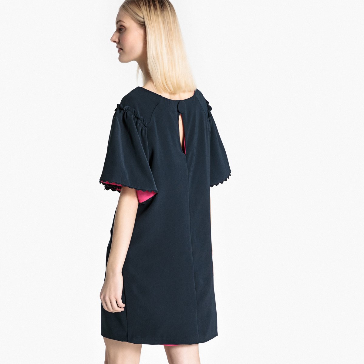 Платье La Redoute Короткое прямое однотонное с короткими рукавами 40 (FR) - 46 (RUS) синий, размер 40 (FR) - 46 (RUS) Короткое прямое однотонное с короткими рукавами 40 (FR) - 46 (RUS) синий - фото 4