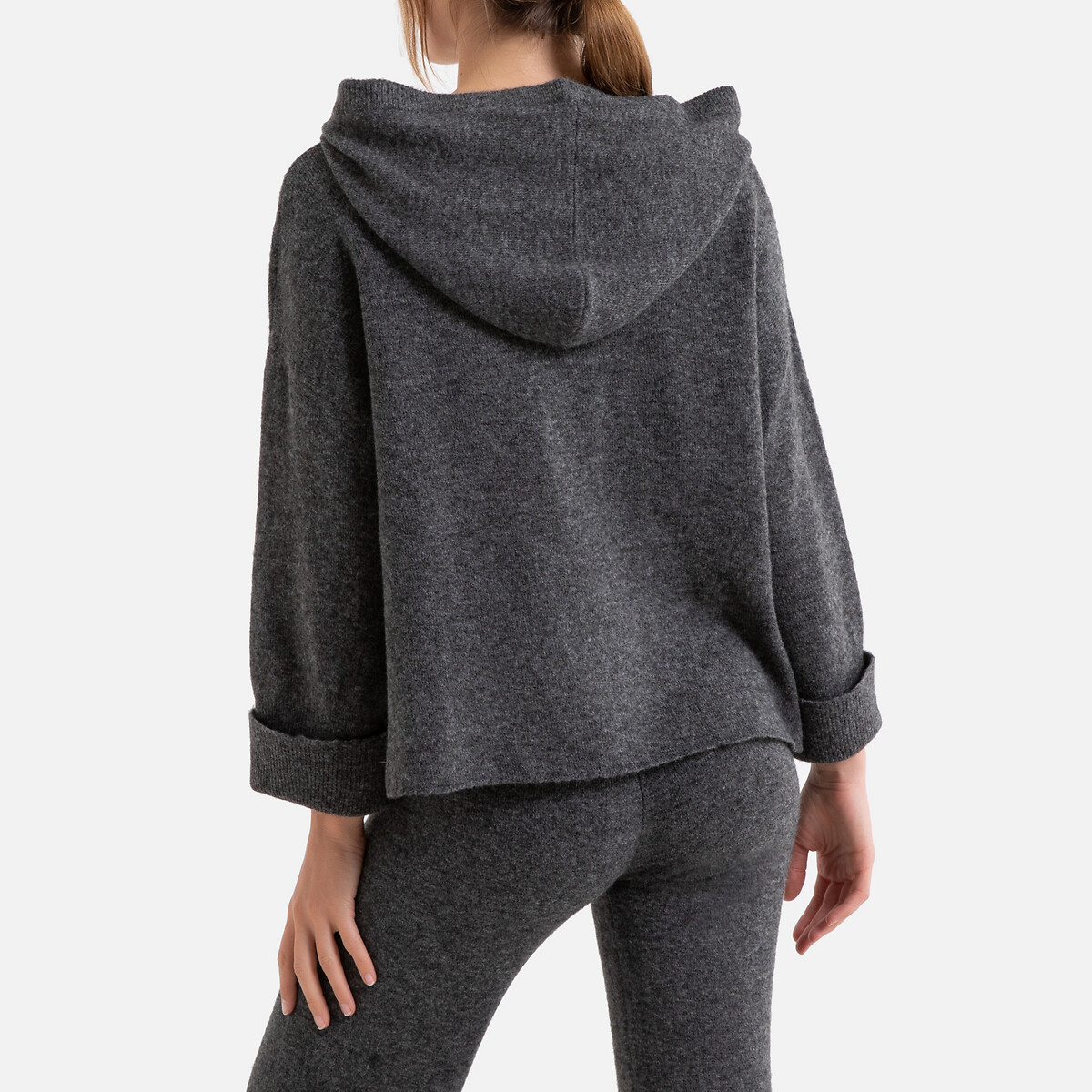 Пуловер LaRedoute С капюшоном из тонкого трикотажа 0(XS) серый, размер 0(XS) С капюшоном из тонкого трикотажа 0(XS) серый - фото 3