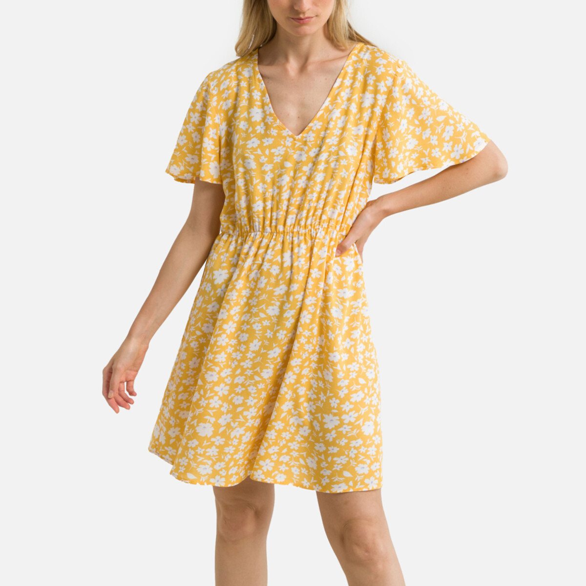 Платье Короткое с V-образным вырезом 40 желтый LaRedoute, размер 40 - фото 1