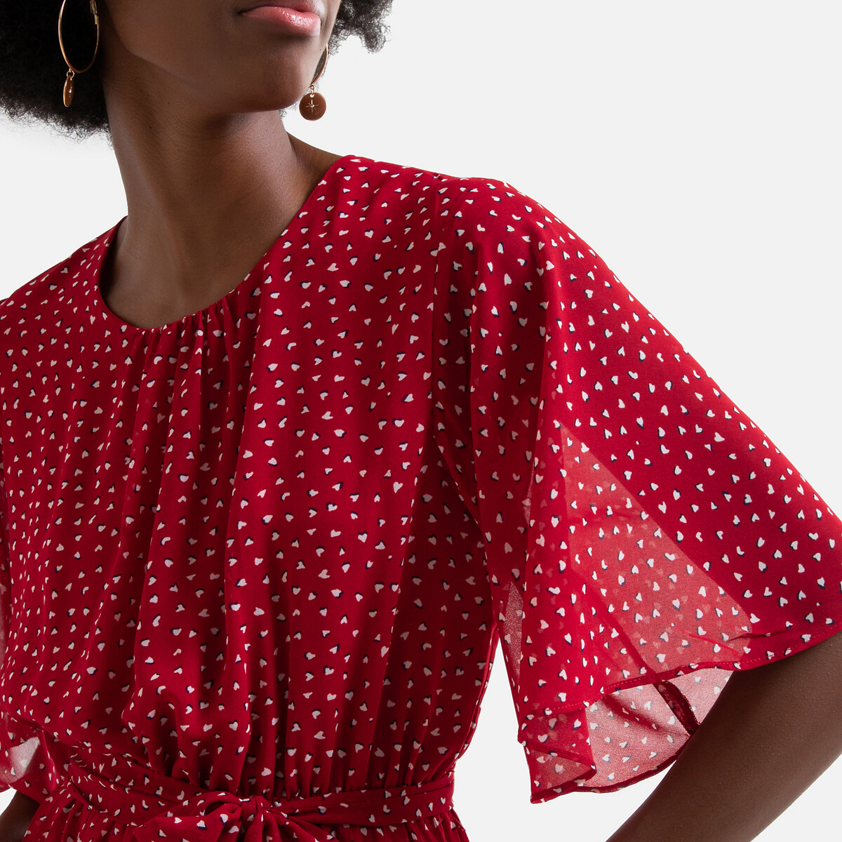 Платье La Redoute Короткое асимметричное принт сердечки XS красный, размер XS - фото 2