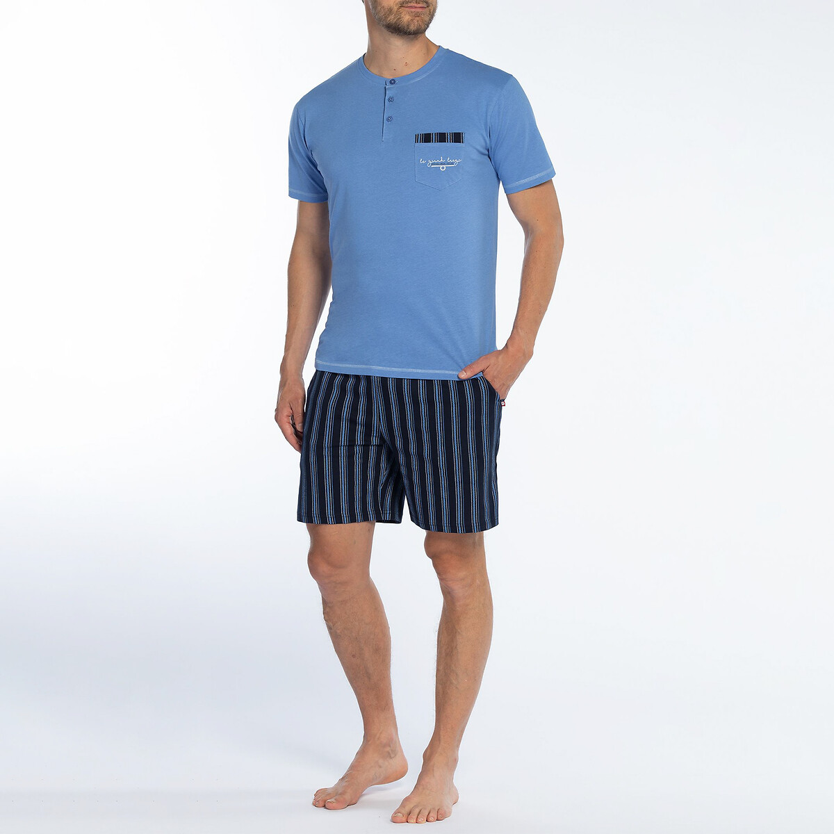 Пижама с футболкой с тунисским вырезом и шортами  XL синий LaRedoute, размер XL - фото 1