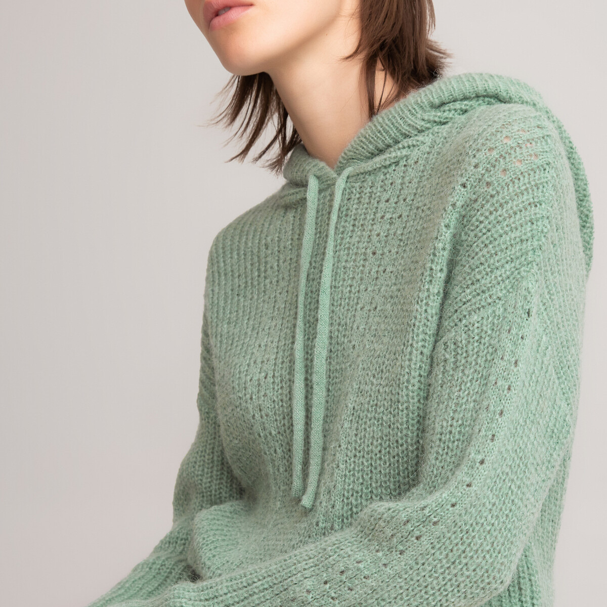 Пуловер LaRedoute С капюшоном из тонкого трикотажа M зеленый, размер M - фото 3