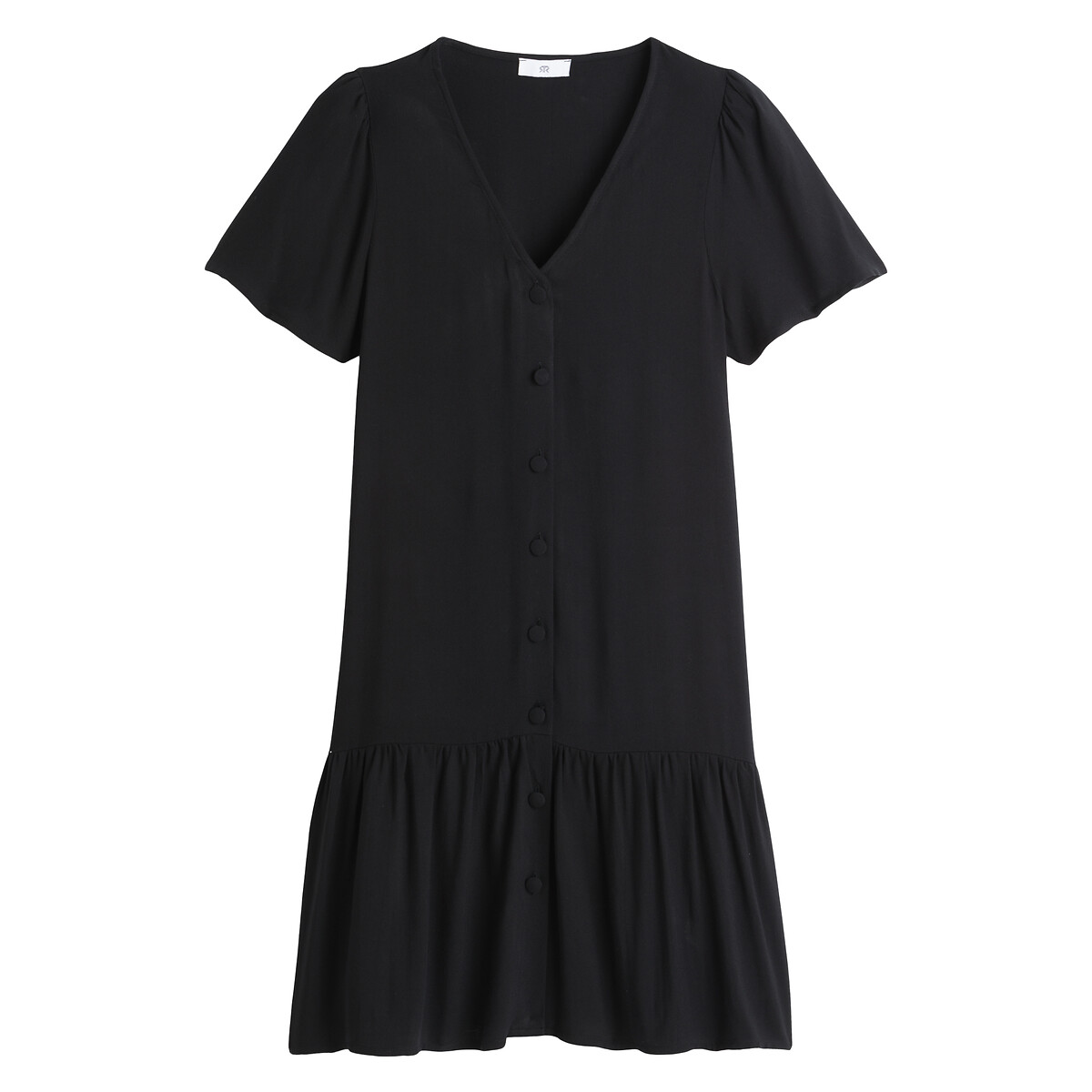 Платье LaRedoute Короткое с V-образным вырезом на пуговицах низ с воланом 42 черный, размер 42 - фото 5