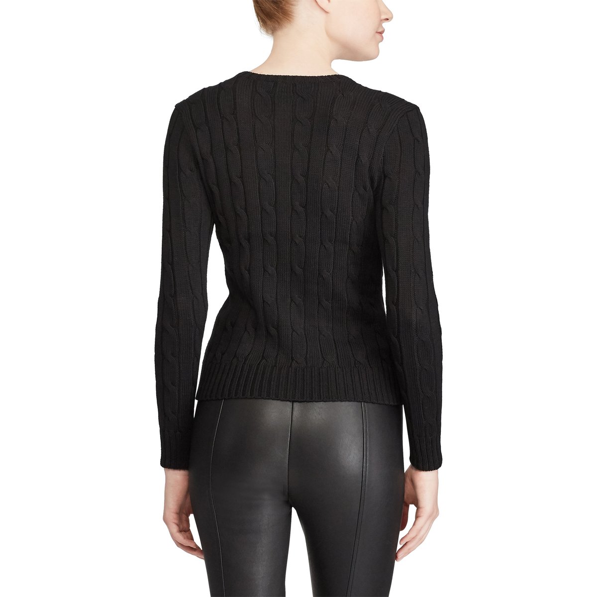 Пуловер LaRedoute С круглым вырезом из тонкого трикотажа с узором косы из хлопка XS черный, размер XS - фото 3
