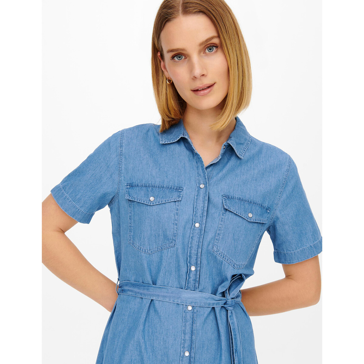 Платье-рубашка Джинсовая короткие рукава 48 синий LaRedoute, размер 48 - фото 3