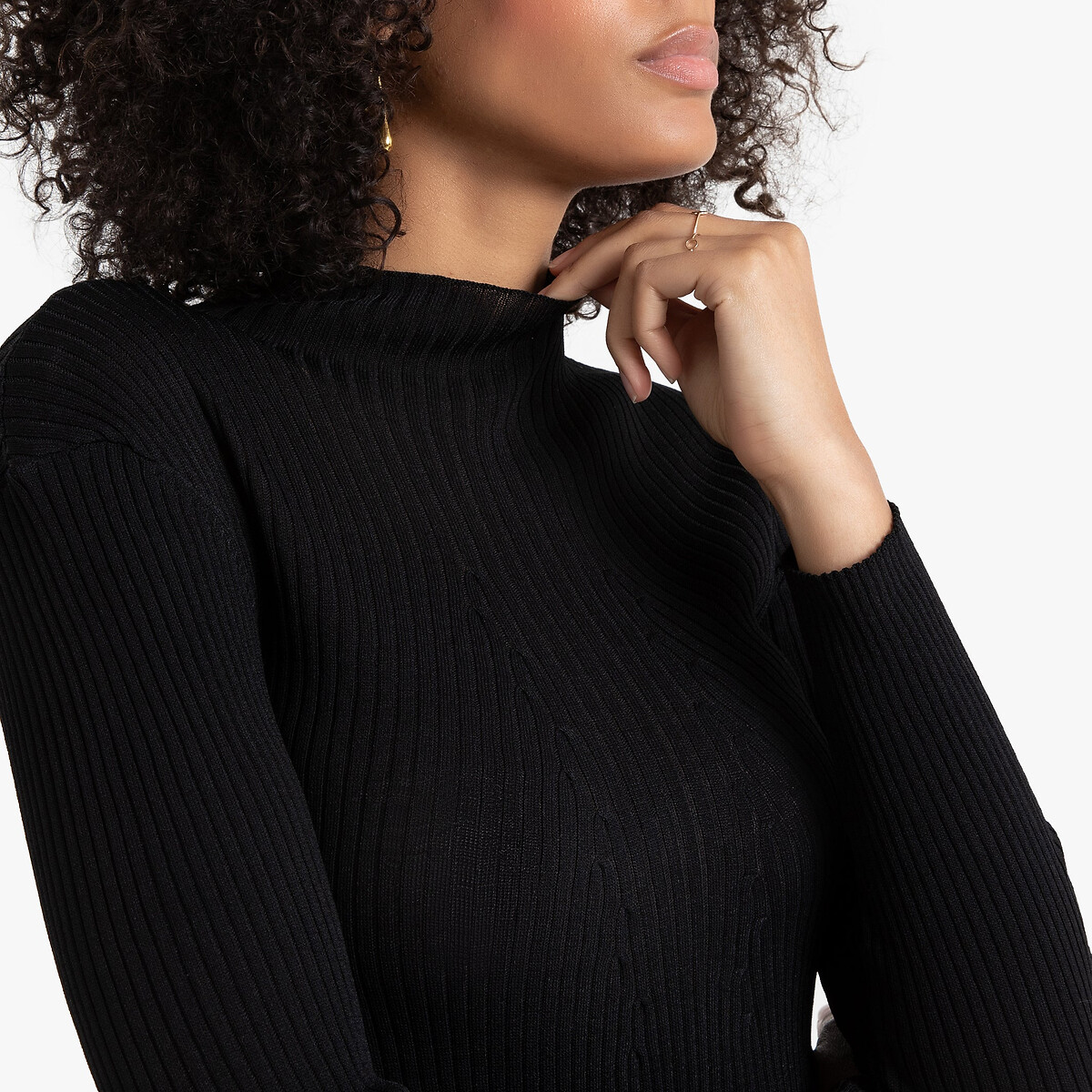Пуловер La Redoute С воротником-стойкой из трикотажа в рубчик M черный, размер M - фото 3