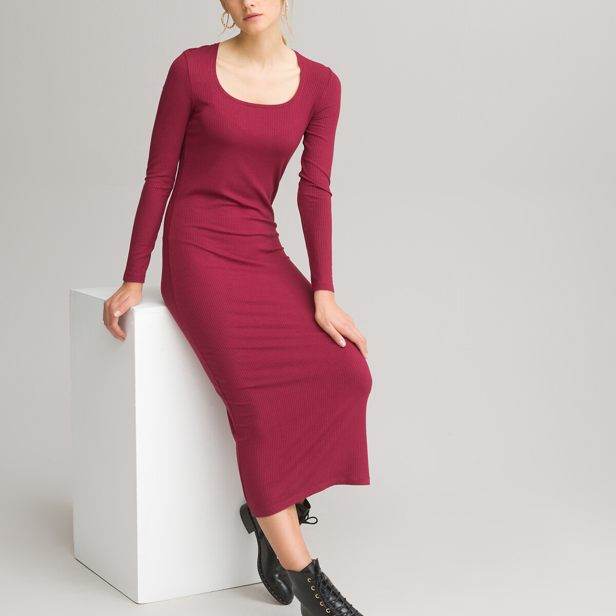 Длинное LaRedoute Платье бодикон с длинными рукавами S красный, размер S - фото 3