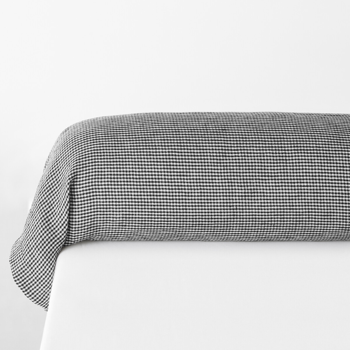 Наволочка На подушку-валик из осветленного льна Linot Vichy 85 x 185 см черный