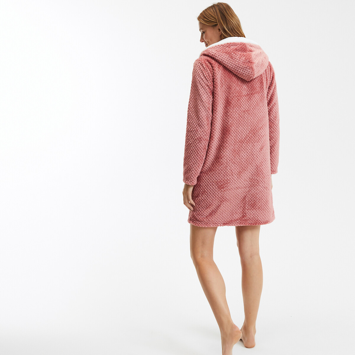 Халат LaRedoute Халат с капюшоном из флисового трикотажа  34/36 (FR) - 40/42 (RUS) розовый, размер 34, 36 (FR) ,  40, 42 (RUS), фото 4