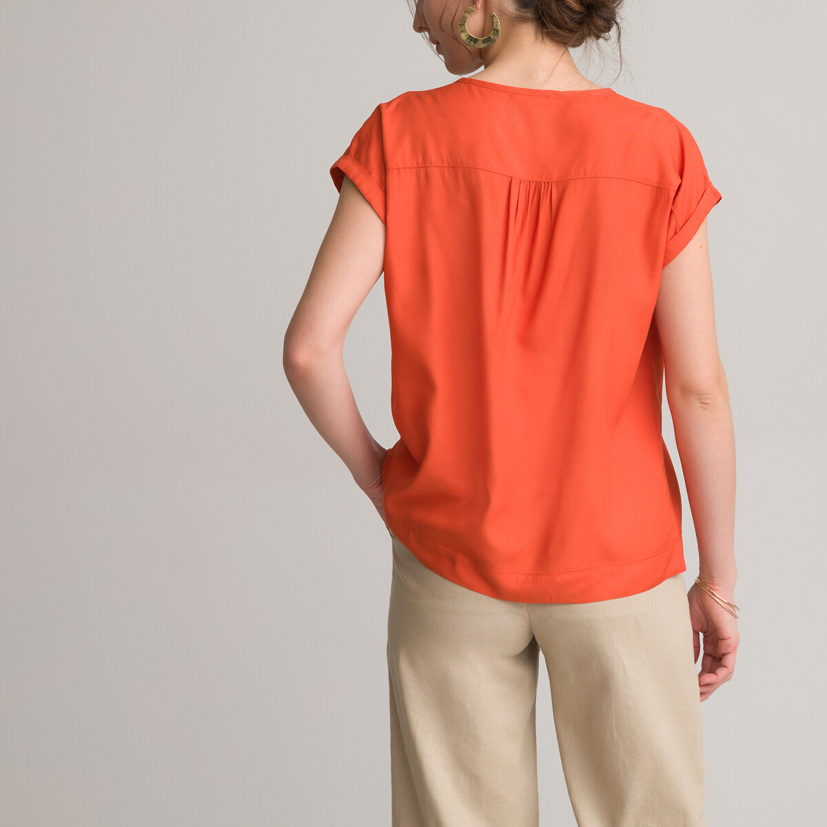 Блузка ANNE WEYBURN С вышивкой круглый вырез короткие рукава 46 (FR) - 52 (RUS) оранжевый, размер 46 (FR) - 52 (RUS) С вышивкой круглый вырез короткие рукава 46 (FR) - 52 (RUS) оранжевый - фото 4