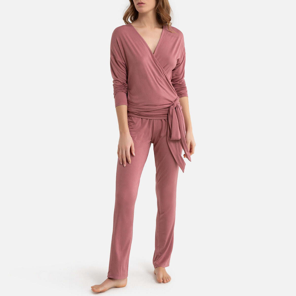 Пижама LaRedoute С верхом с запахом и длинными рукавами 50/52 (FR) - 56/58 (RUS) розовый, размер 50/52 (FR) - 56/58 (RUS)