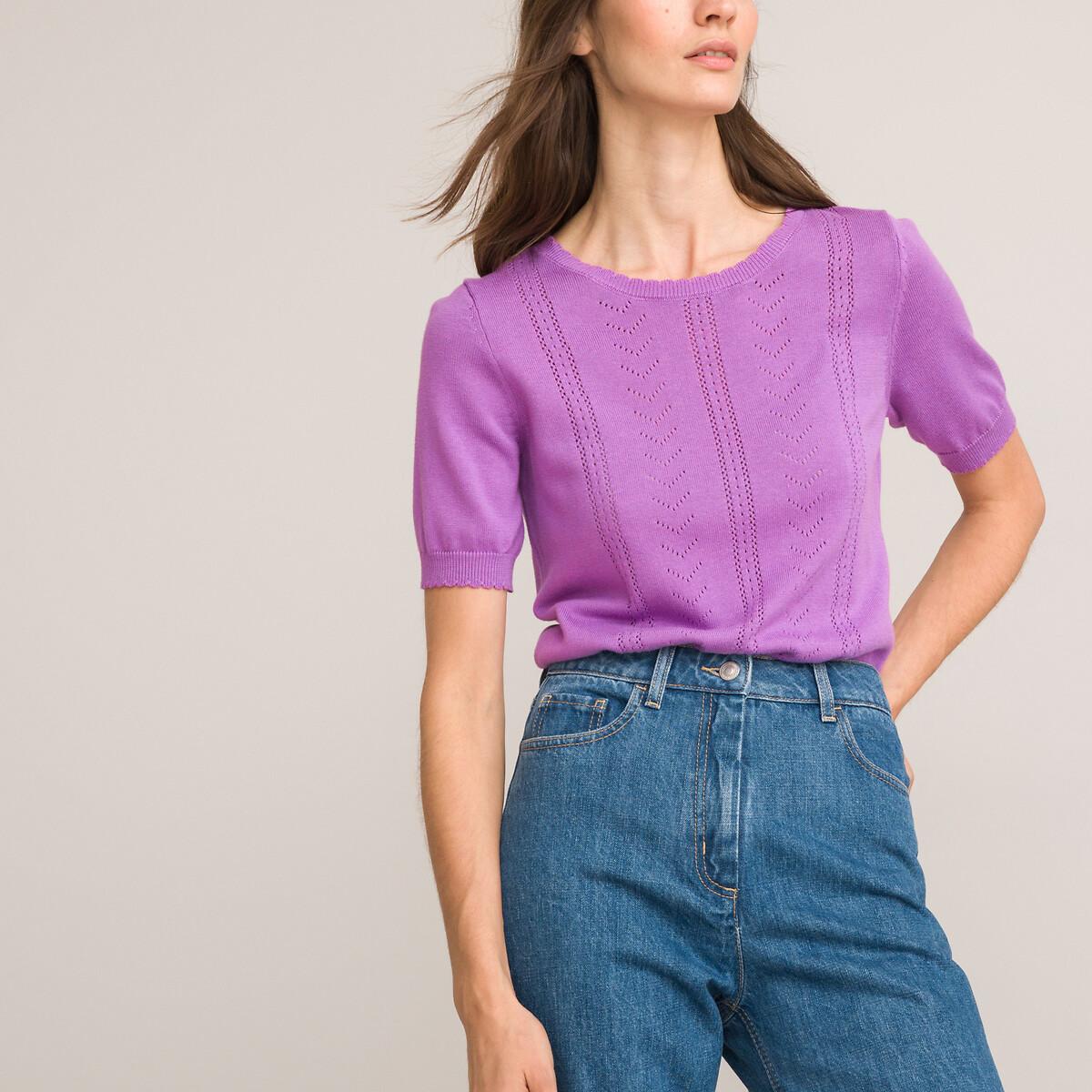 Пуловер с короткими рукавами из переработанного хлопка S фиолетовый пуловер с короткими рукавами из переработанного хлопка m белый