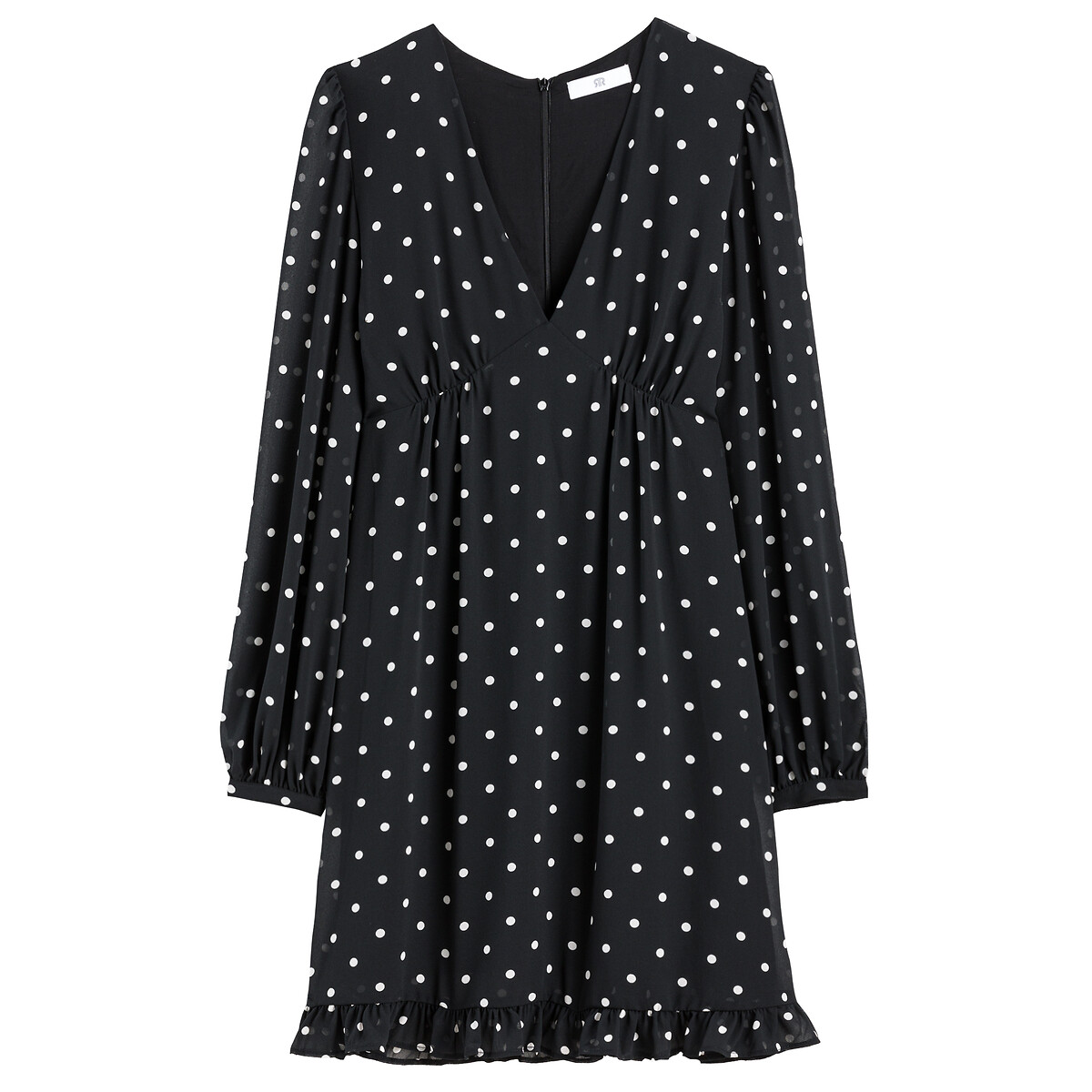 Платье Короткое расклешенное принт в горошек 58 черный LaRedoute, размер 58 - фото 5