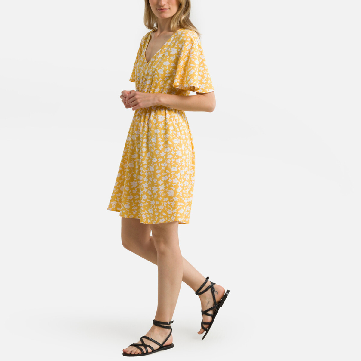 Платье Короткое с V-образным вырезом 44 желтый LaRedoute, размер 44 - фото 2