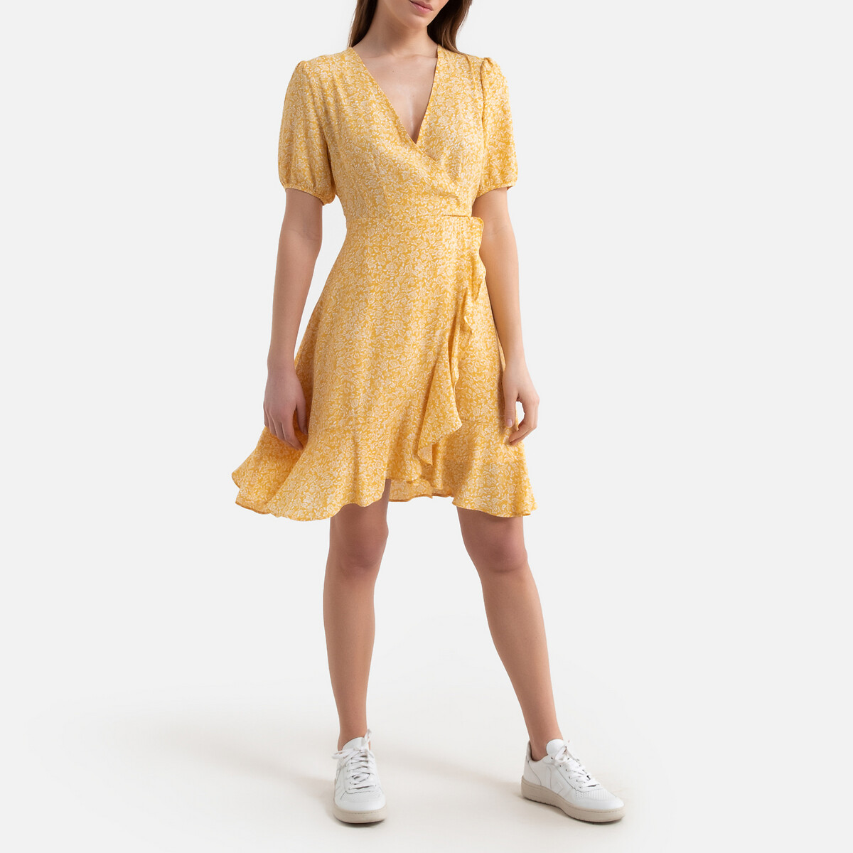 Платье LaRedoute Короткое с запахом с цветочным рисунком S желтый, размер S - фото 2