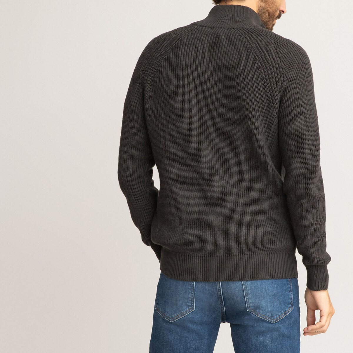 Пуловер LaRedoute С воротником-стойкой на молнии в английский рубчик L серый, размер L - фото 4