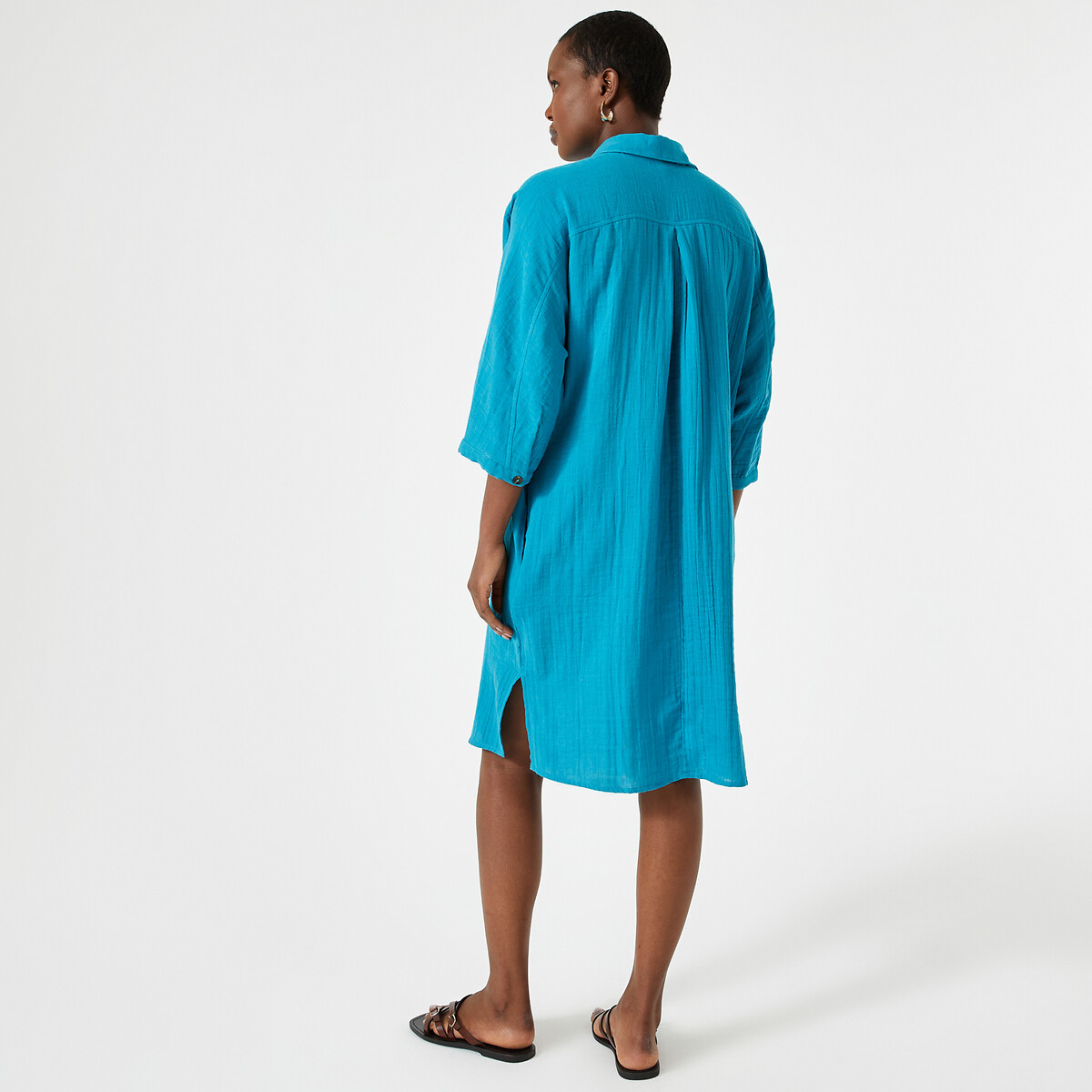 Платье прямое длиной до колен из 100 хлопка  42 синий LaRedoute, размер 42 - фото 4
