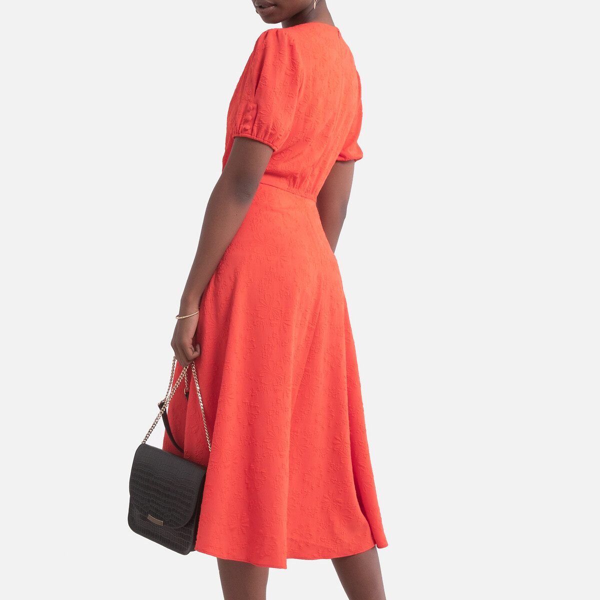 Платье LaRedoute Короткое REGATE расклешенное с V-образным вырезом S оранжевый, размер S - фото 4