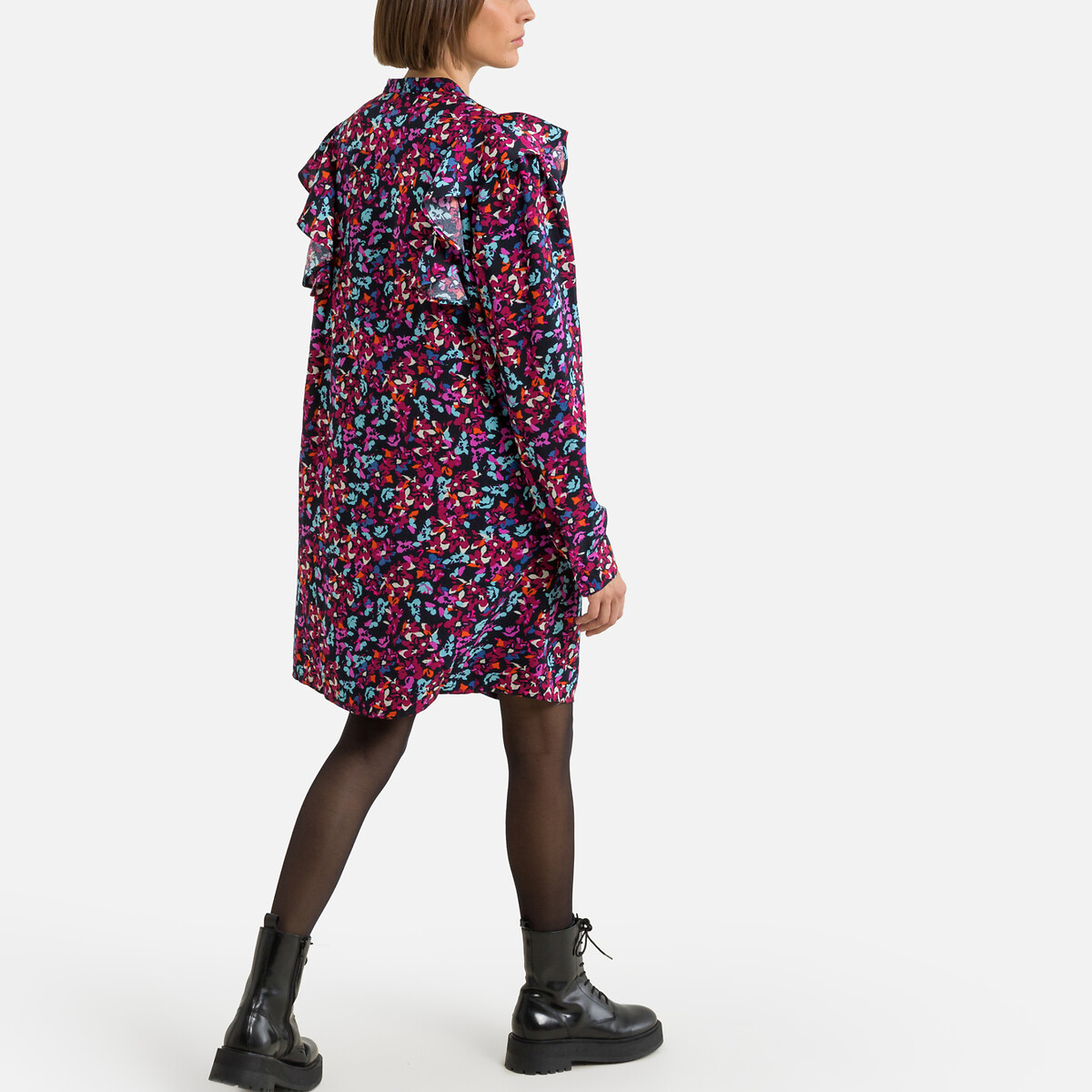 Платье С воротником-стойкой длинные рукава цветочный принт XS разноцветный LaRedoute, размер XS - фото 4
