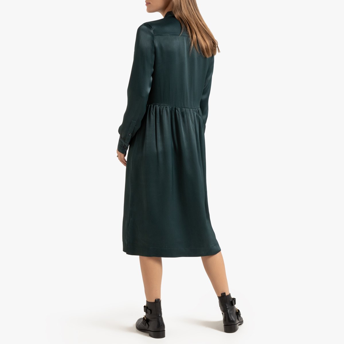 Платье-рубашка La Redoute Миди с длинными рукавами 42 (FR) - 48 (RUS) зеленый, размер 42 (FR) - 48 (RUS) Миди с длинными рукавами 42 (FR) - 48 (RUS) зеленый - фото 3