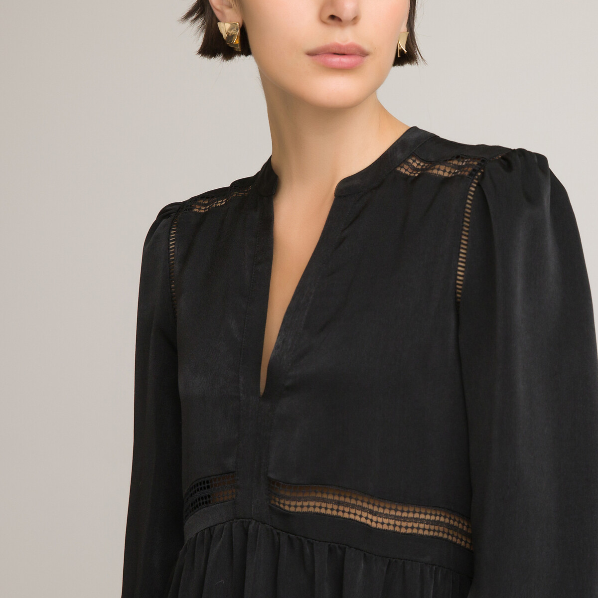 Платье LaRedoute Короткое расклешенное с длинными рукавами 50 черный, размер 50 - фото 3