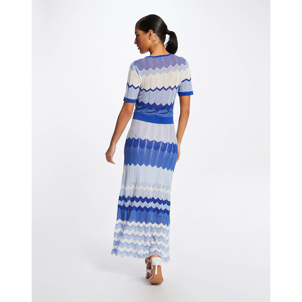 Платье-пуловер Длинное прямое с зигзагообразным принтом L синий LaRedoute, размер L - фото 4