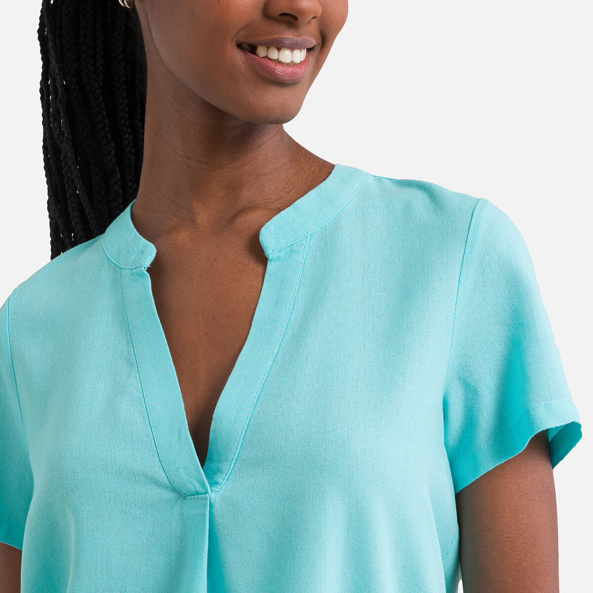 Блузка С V-образным вырезом и короткими рукавами XL синий LaRedoute, размер XL - фото 3
