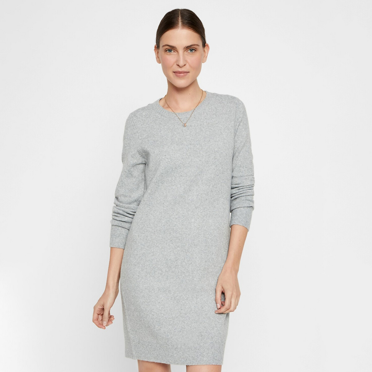Платье-пуловер короткое круглый вырез прямой покрой  XL серый LaRedoute, размер XL - фото 1