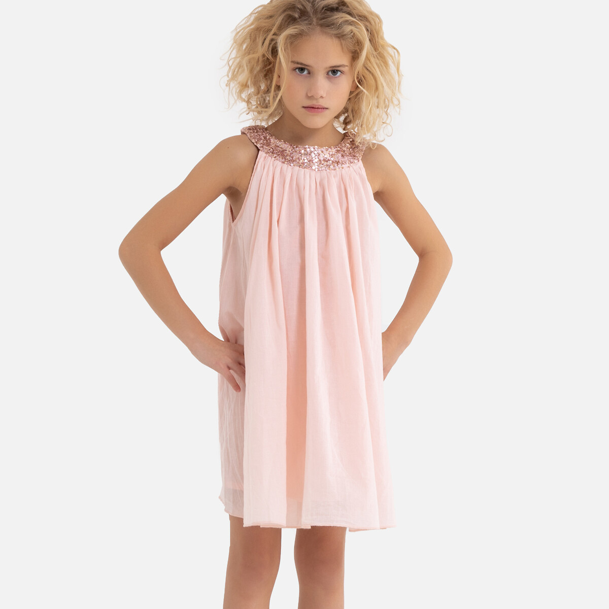 Платье С пайетками по вырезу горловины 3-12 лет 12 лет -150 см розовый