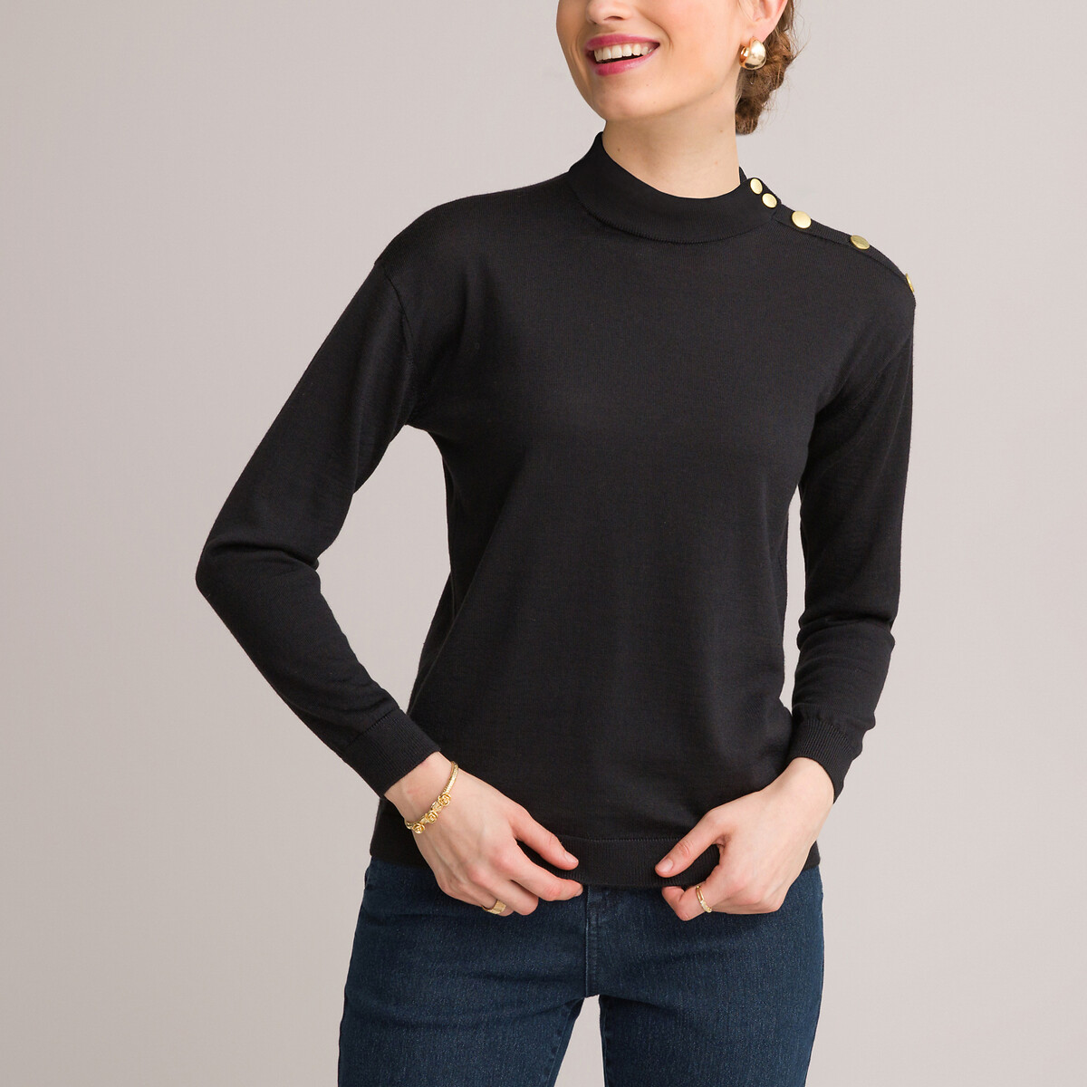 Пуловер с воротником-стойкой тонкий трикотаж смешанная шерсть 50/52 (FR) - 56/58 (RUS) черный