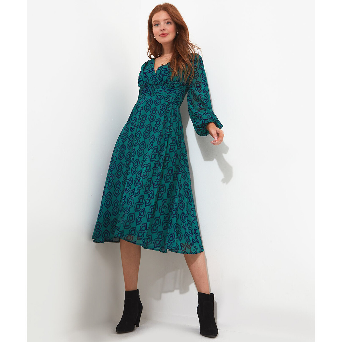 Платье-миди С вырезом с запахом и геометрическим принтом 50 зеленый LaRedoute, размер 50 - фото 1