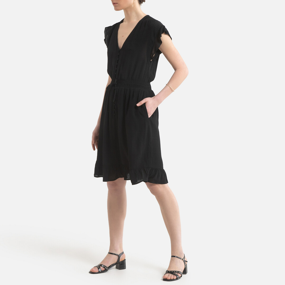 Платье LaRedoute Короткое с короткими рукавами V-образный вырез 1(S) черный, размер 1(S) Короткое с короткими рукавами V-образный вырез 1(S) черный - фото 2
