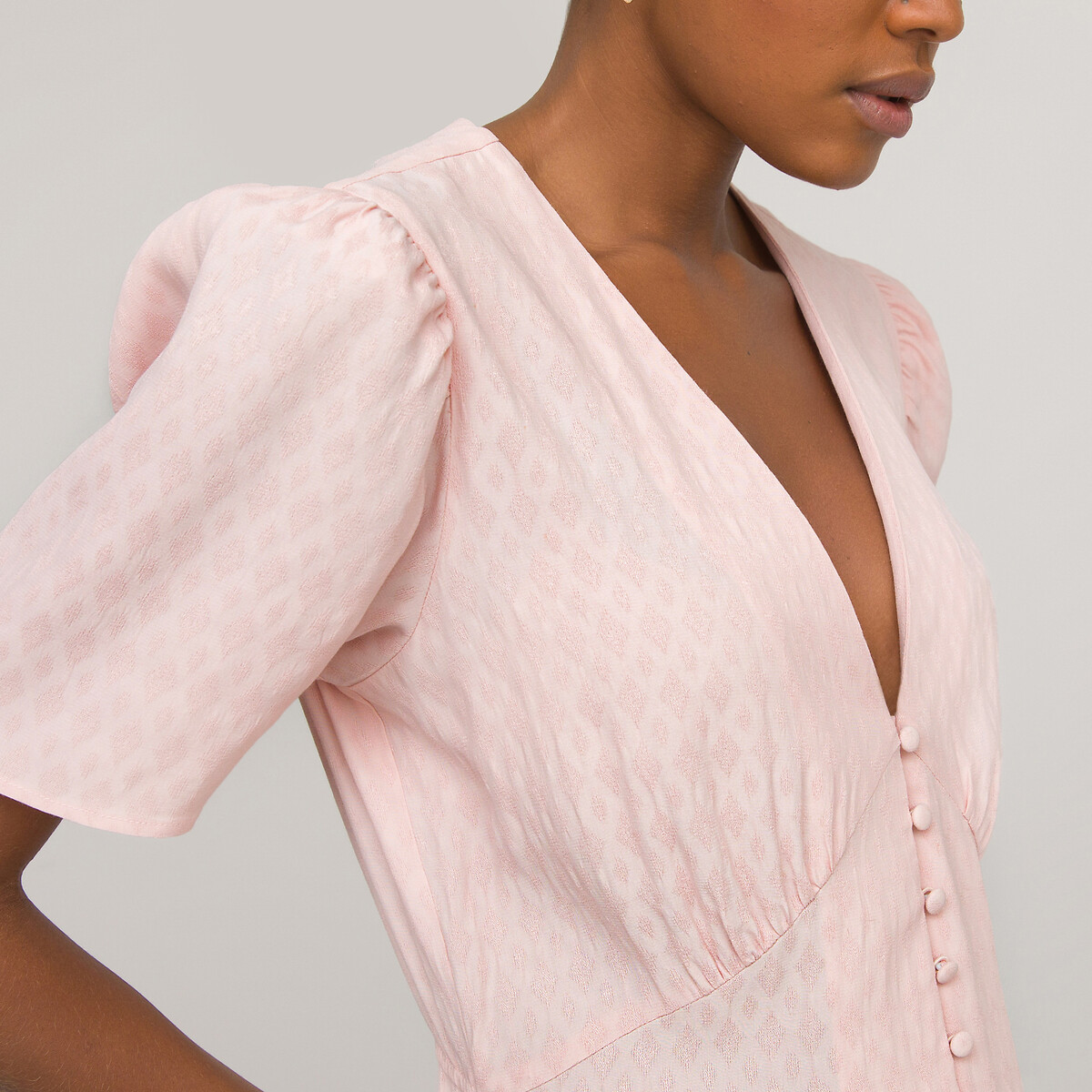 Платье-миди LA REDOUTE COLLECTIONS С V-образным вырезом и короткими рукавами 58 розовый, размер 58 - фото 1