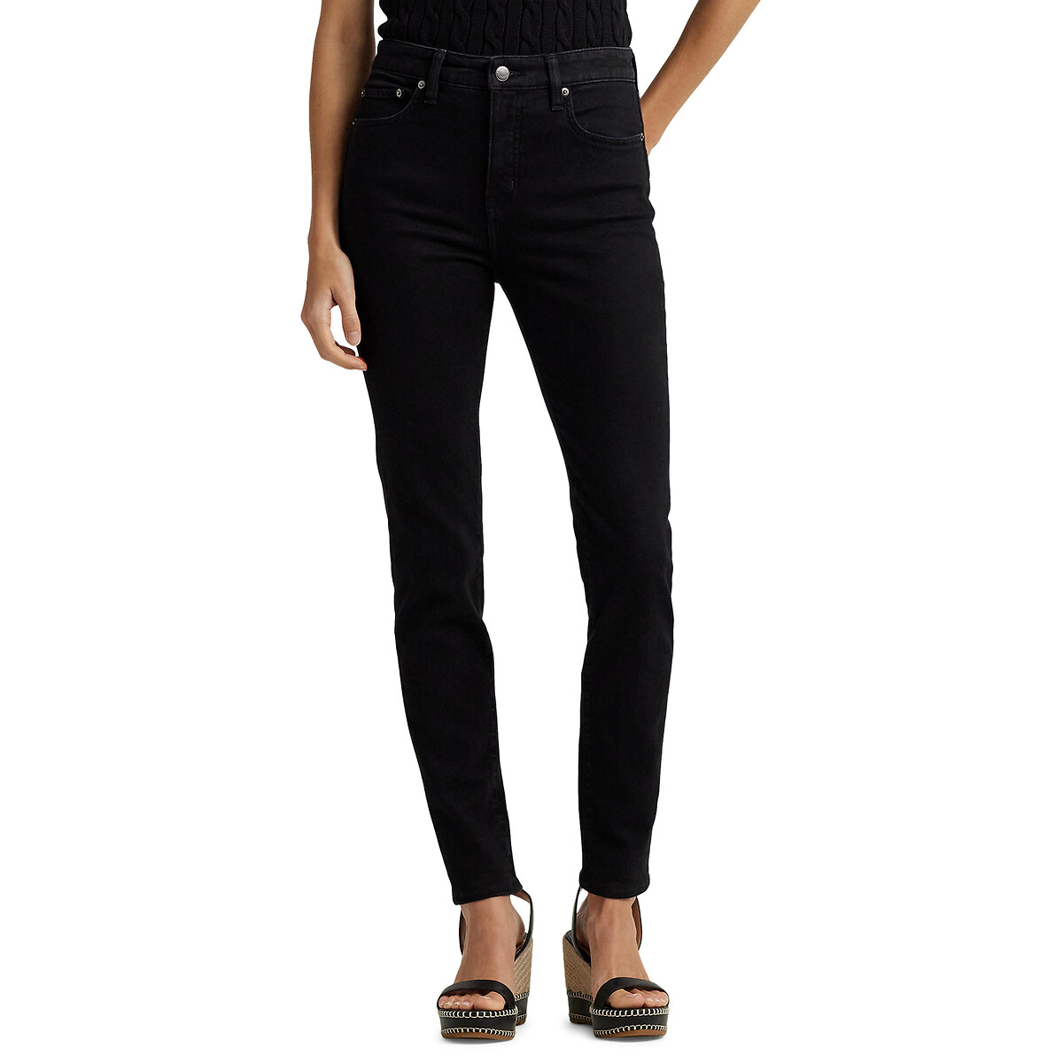 Джинсы скинни с высокой посадкой ANKLE SKINNY 38 (FR) - 44 (RUS) черный джинсы скинни guess прилегающие средняя посадка стрейч размер 24 синий