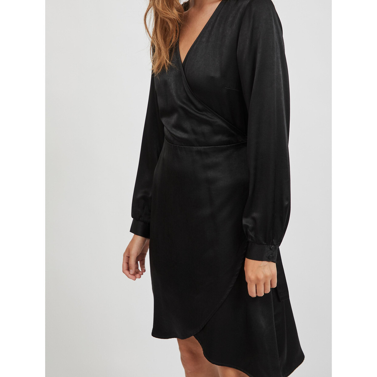 Платье LaRedoute С запахом из сатина 40 черный, размер 40 - фото 4