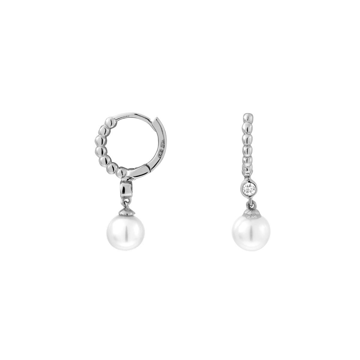 Boucles d'oreilles PERLE DE NUIT en Argent 925/1000, Perle d'eau douce blanche et Oxyde