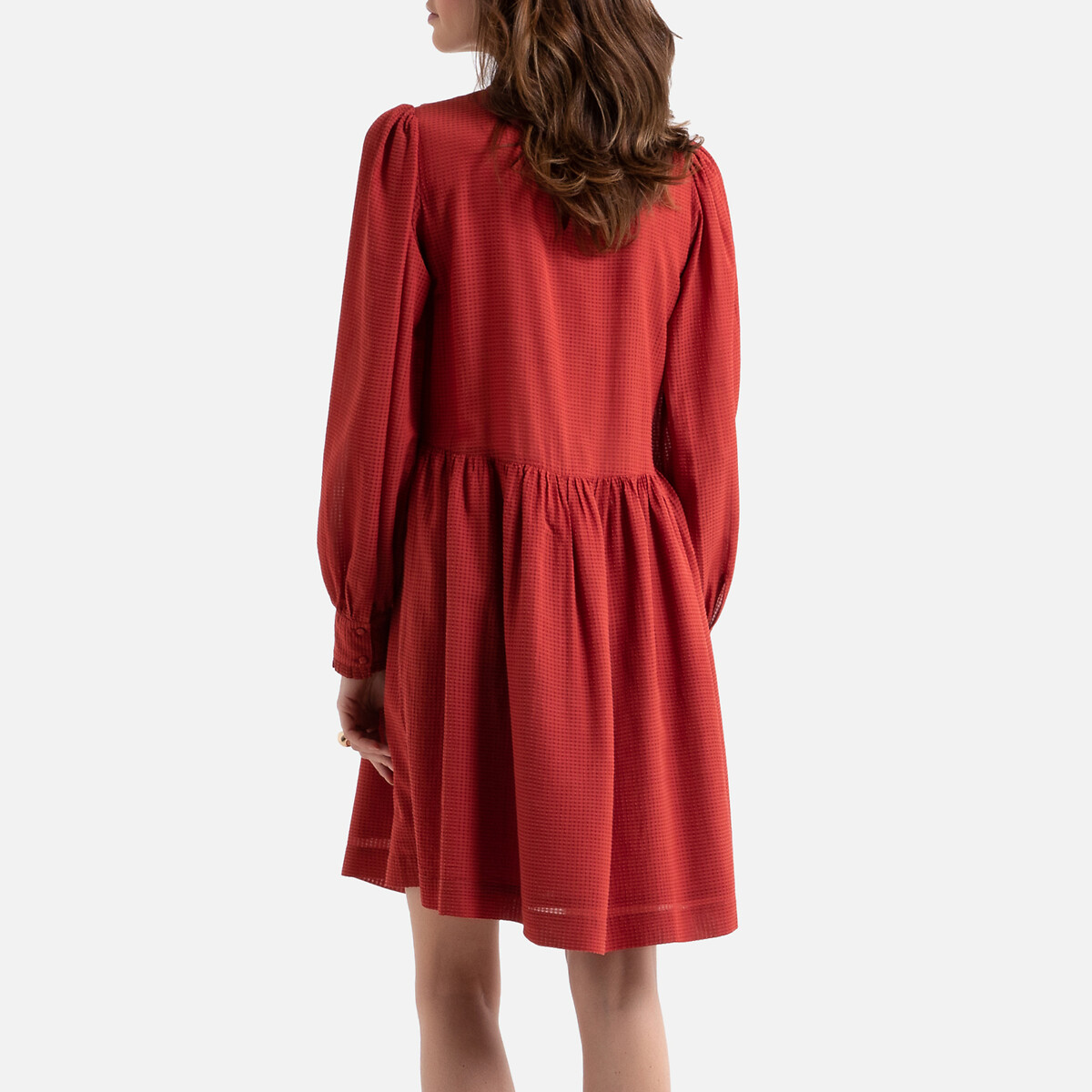 Платье La Redoute Расклешенное короткое с отделкой воланами 42 (FR) - 48 (RUS) красный, размер 42 (FR) - 48 (RUS) Расклешенное короткое с отделкой воланами 42 (FR) - 48 (RUS) красный - фото 4