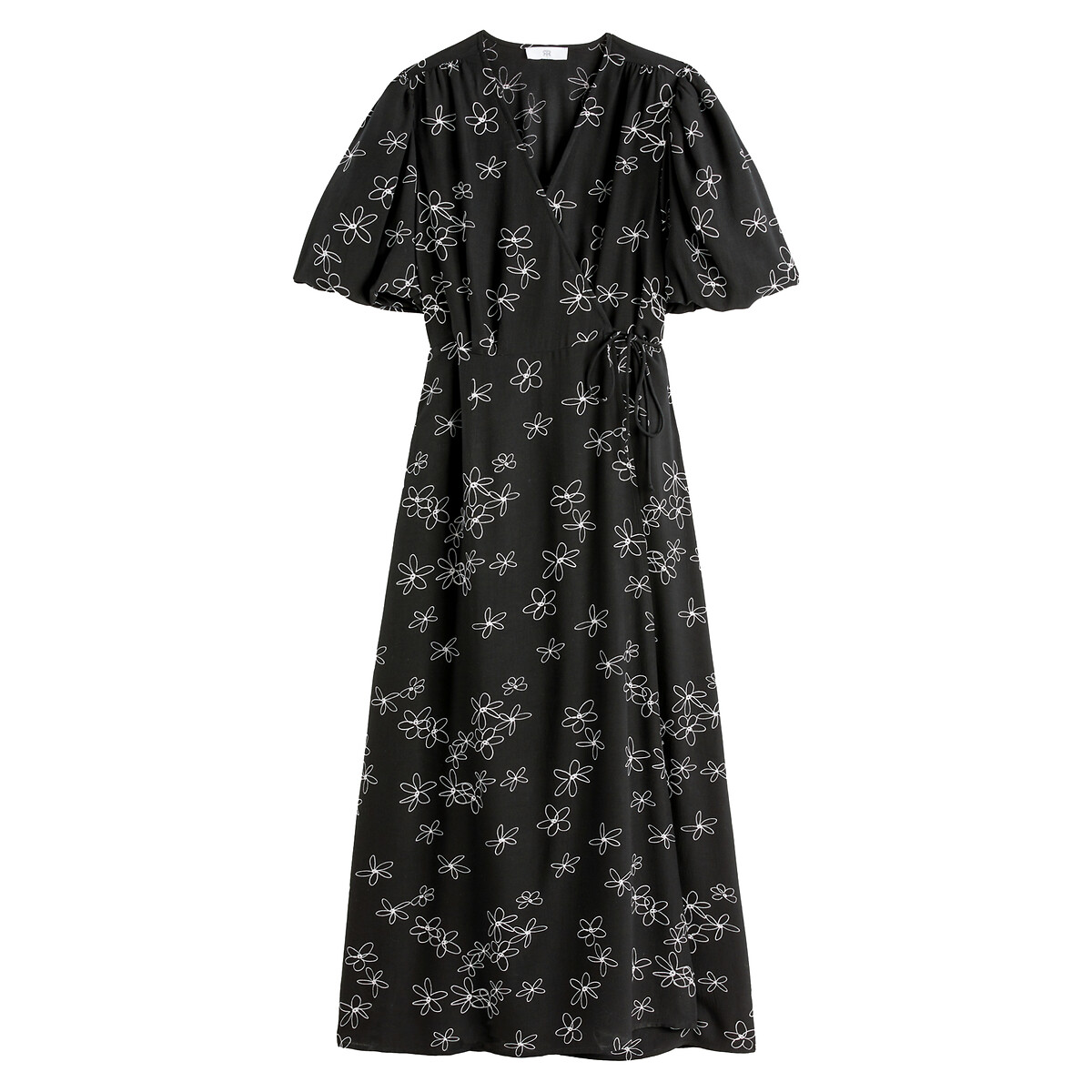 Платье Длинное с запахом с цветочным принтом 50 черный LaRedoute, размер 50 - фото 5