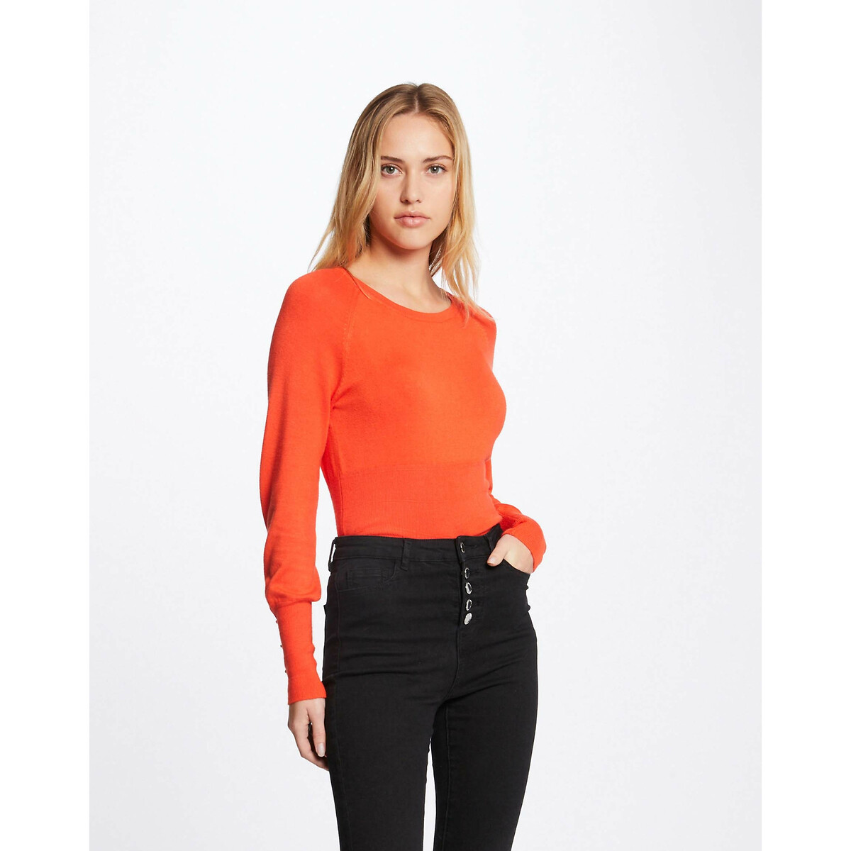 Пуловер С круглым вырезом и длинными рукавами M оранжевый
