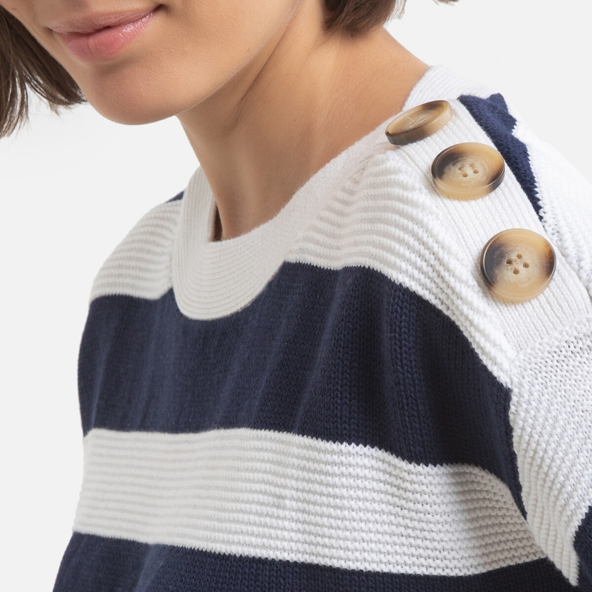 Пуловер LaRedoute С круглым вырезом в полоску длинные рукава S бежевый, размер S - фото 3