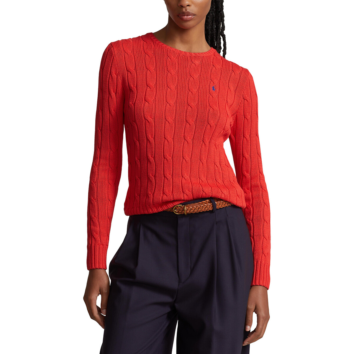 Пуловер Julianna из витого трикотажа с круглым вырезом и длинными рукавамиdi M красный пуловер с высоким воротником из трикотажа с витым узором